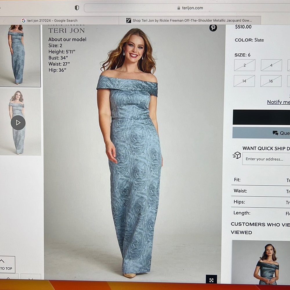 Teri Jon off the shoulder jacquard gown NEW size 6 style 217024